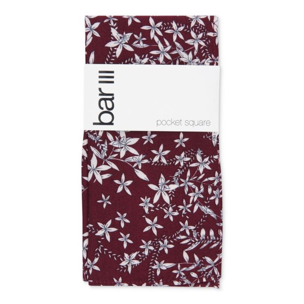 BAR III Mens Burgundy Floral Pocket Square